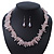 Chunky Rose Quartz Stone Necklace & Glass Bead Drop Earrings In Silver Tone - 40cm Length/ 5cm Extension - view 10