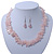 Chunky Rose Quartz Stone Necklace & Glass Bead Drop Earrings In Silver Tone - 40cm Length/ 5cm Extension - view 8