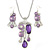 Purple Enamel Geometric Pendant Necklace & Drop Earrings Set In Rhodium Plated Metal - 40cm Length (8cm extender)