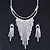 Statement Bridal Clear/ Black Crystal Fringe Necklace & Earrings Set In Silver Tone Metal - 35cm L/ 12cm Ext - view 5