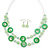 Lime Green Shell & Glass, Crystal Floating Bead Necklace & Drop Earring Set - 46cm L/ 4cm Ext