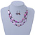 Light Purple Oval Shell & Round Crystal Floating Bead Necklace & Drop Earring Set - 46cm L/ 4cm Ext - view 2