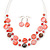 Red Shell & Crystal Floating Bead Necklace & Drop Earring Set - 46cm Length/ 4cm extension