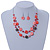 Red Shell & Crystal Floating Bead Necklace & Drop Earring Set - 46cm Length/ 4cm extension - view 2