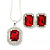 Red/ Clear Crystal Square Pendant with Silver Tone Chain and Stud Earrings Set - 44cm L/ 5cm Ext - view 8