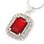 Red/ Clear Crystal Square Pendant with Silver Tone Chain and Stud Earrings Set - 44cm L/ 5cm Ext - view 6