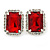 Red/ Clear Crystal Square Pendant with Silver Tone Chain and Stud Earrings Set - 44cm L/ 5cm Ext - view 7