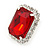 Red/ Clear Crystal Square Pendant with Silver Tone Chain and Stud Earrings Set - 44cm L/ 5cm Ext - view 5
