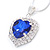 Blue/ Clear Crystal Heart Pendant with Silver Tone Chain and Stud Earrings Set - 44cm L/ 6cm Ext - view 5