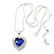 Blue/ Clear Crystal Heart Pendant with Silver Tone Chain and Stud Earrings Set - 44cm L/ 6cm Ext - view 3