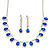 Bridal/ Wedding/ Prom Sapphire Blue/ Clear Austrian Crystal Necklace And Drop Earrings Set In Silver Tone - 36cm L/ 11cm Ext