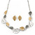 Delicate Gold/ Silver/ Grey Matt Enamel Leaf Necklace & Stud Earrings In Silver Tone Metal - 40cm L/ 8cm Ext - Gift Boxed