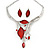 Romantic Glass, Crystal Red Leaf V Shape Necklace & Stud Earrings In Silver Tone Metal - 40cm L/ 8cm Ext - Gift Boxed - view 9