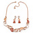 Romantic Matt Beige/ Orange Heart Necklace &  Drop Earrings In Rose Gold Metal - 39cm L/ 7cm Ext - Gift Boxed - view 3