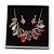 Stunning Enamel, Crystal Multi Leaf Necklace and Drop Earrings Set In Rhodium Plating (Grey/ Red) - 40cm L/ 6cm Ext - Gift Boxed - view 4