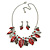 Stunning Enamel, Crystal Multi Leaf Necklace and Drop Earrings Set In Rhodium Plating (Grey/ Red) - 40cm L/ 6cm Ext - Gift Boxed - view 5