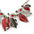 Stunning Enamel, Crystal Multi Leaf Necklace and Drop Earrings Set In Rhodium Plating (Grey/ Red) - 40cm L/ 6cm Ext - Gift Boxed - view 7