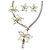 Silver Tone Mesh Y- Shape Necklace with Cream Enamel Flowers & Stud Earrings - 36cm L/ 10cm Ext - Gift Boxed