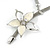 Silver Tone Mesh Y- Shape Necklace with Cream Enamel Flowers & Stud Earrings - 36cm L/ 10cm Ext - Gift Boxed - view 9