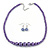 Purple Graduated Glass Bead Necklace & Drop Earrings Set In Silver Plating - 44cm L/ 4cm Ext