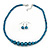 Teal Graduated Glass Bead Necklace & Drop Earrings Set In Silver Plating - 44cm L/ 4cm Ext