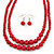 2 Strand Layered Intense Red Graduated Glass Bead Necklace and Drop Earrings Set - 50cm L/ 4cm Ext - view 8