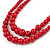 2 Strand Layered Intense Red Graduated Glass Bead Necklace and Drop Earrings Set - 50cm L/ 4cm Ext - view 4