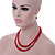 2 Strand Layered Intense Red Graduated Glass Bead Necklace and Drop Earrings Set - 50cm L/ 4cm Ext - view 3