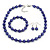 10mm Deep Purple Glass Bead Necklace, Flex Bracelet & Drop Earrings Set In Silver Plating - 42cm L/ 5cm Ext