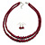 2 Strand Layered Cranberry Red Graduated Glass Bead Necklace and Drop Earrings Set - 50cm L/ 4cm Ext