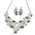 Grey Enamel Geometric Necklace and Drop Earrings In Rhodium Plating Set - 38cm L/ 8cm Ext