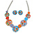 Multicoloured Enamel, Crystal 'Disks and Circles' Geometric Necklace and Drop Earrings In Rhodium Plating - 40cm L/ 7cm Ext