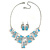 Light Blue/ Grey Enamel Geometric Necklace and Drop Earrings In Rhodium Plating Set - 38cm L/ 8cm Ext - view 3