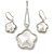Stylish White Pearl Style Flower Pendant and Drop Earrings In Rhodium Plating (48cm Chain)