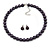 10mm Deep Purple Glass Bead Choker Necklace & Stud Earrings Set - 37cm L/ 5cm Ext