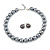 14mm Grey Glass Bead Choker Necklace & Stud Earrings Set - 37cm L/ 5cm Ext