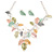Matt Pastel Multicoloured Enamel Leaf Necklace and Stud Earrings Set In Light Silver Tone - 45cm L/ 7cm Ext