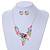 Matt Pastel Multicoloured Enamel, Clear Crystal Floral Necklace and Stud Earrings In Light Silver Tone - 45cm L/ 7cm Ext - view 2