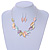 Matt Pastel Multicoloured Enamel Leaf Necklace and Drop Earrings Set In Light Silver Tone Metal - 45cm L/ 7cm Ext - view 2