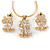 Tiny Clear CZ Owl Pendant with Snake Type Chain & Stud Earrings Set In Gold Tone - 42cm L/ 6cm Ext