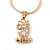 Tiny Clear CZ Owl Pendant with Snake Type Chain & Stud Earrings Set In Gold Tone - 42cm L/ 6cm Ext - view 6