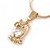 Tiny Clear CZ Owl Pendant with Snake Type Chain & Stud Earrings Set In Gold Tone - 42cm L/ 6cm Ext - view 8