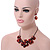 Red/ Coral Crystal Asymmetrical Acrylic Floral Necklace with Black Tone Chain - 41cm L/ 7cm Ext - Gift Boxed - view 2