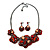 Red/ Coral Crystal Asymmetrical Acrylic Floral Necklace with Black Tone Chain - 41cm L/ 7cm Ext - Gift Boxed - view 8
