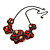 Red/ Coral Crystal Asymmetrical Acrylic Floral Necklace with Black Tone Chain - 41cm L/ 7cm Ext - Gift Boxed - view 10