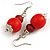 Red Wooden Bead Necklace, Flex Bracelet and Drop Earrings Set - 80cm Long - view 5