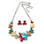 Romantic Multicoloured Matt Enamel Floral Necklace & Stud Earrings In Rhodium Plated Metal - 46cm L/ 6cm Ext - view 4