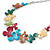 Romantic Multicoloured Matt Enamel Floral Necklace & Stud Earrings In Rhodium Plated Metal - 46cm L/ 6cm Ext - view 9