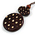 Long Brown Cord Wooden Pendant with Dotted Motif, Drop Earrings and Cuff Bangle Set in Brown - 76cm L/ Medium Size Bangle - view 11