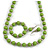 Light Green Wood and Silver Acrylic Bead Necklace, Earrings, Bracelet Set - 70cm Long - view 5